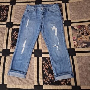 Jennifer Lopez Deconstructed Distressed Capri Blue Jeans Size 6